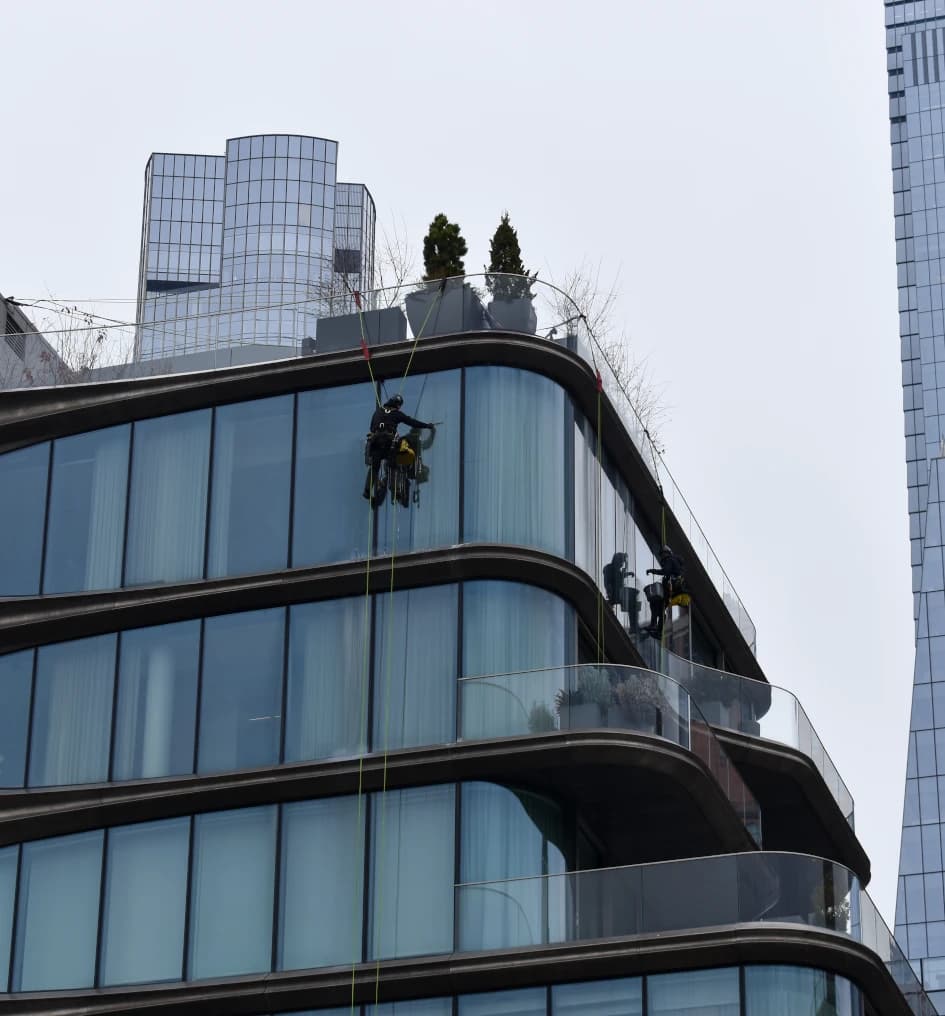 Window washing done using Industrial Rope Access